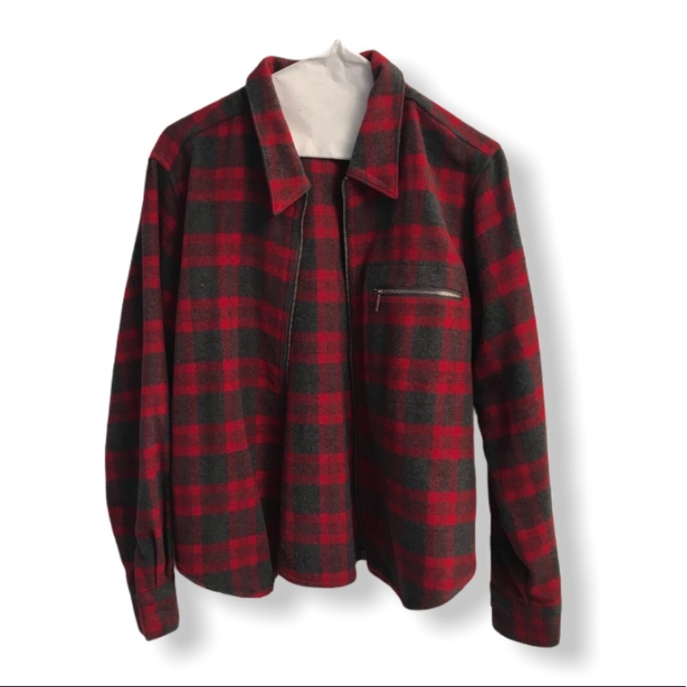 Vintage Old Navy red & grey flannel zip up